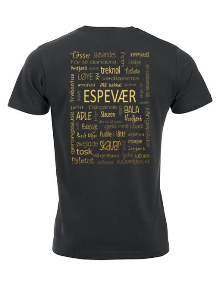 t-skjorte-Espevær-dialekt-sort-gullVinyl-bak