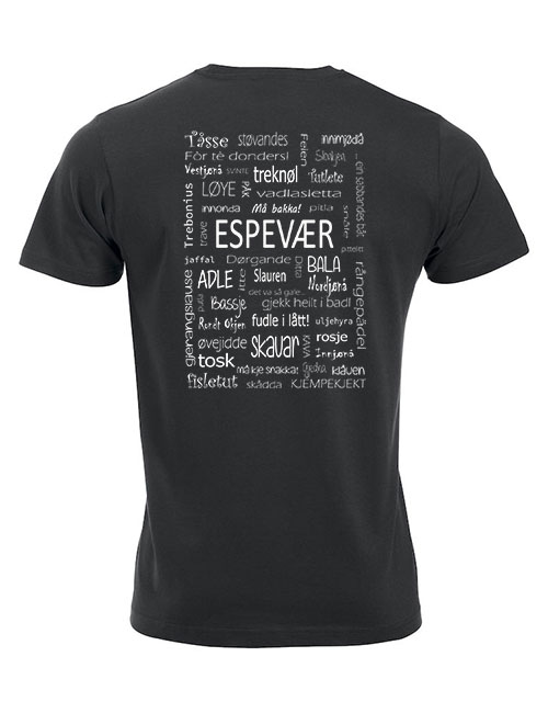 t-skjorte-Espevær-dialekt-sort-hvitVinyl-bak