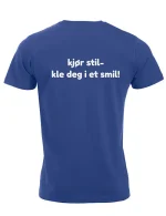 Smiley framm og og tekst bak : kjør stil - kle deg i et smil